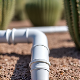 Repaired PVC pipe in desert irrigation system after fix in Tucson, showing no leaks and proper water flow.