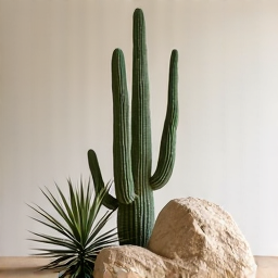 Sculptural arrangement of desert plants and contemporary art elements in a Foothills yard