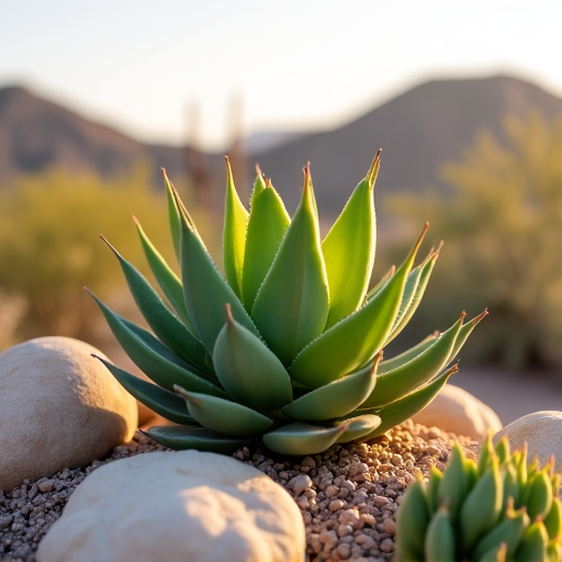 Desert garden with native plants and rock features in Tucson