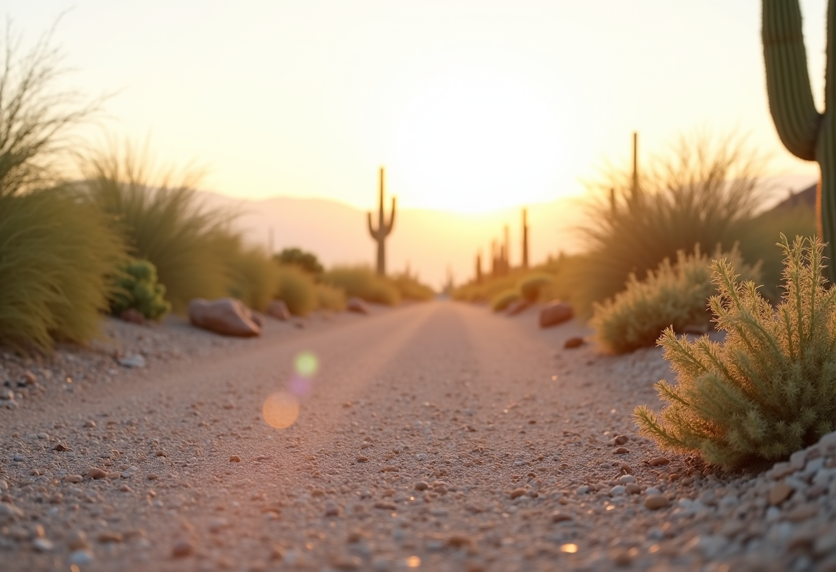 Tucson landscaping and junk removal crew working together, providing professional property transformation services against a backdrop of desert foliage.
