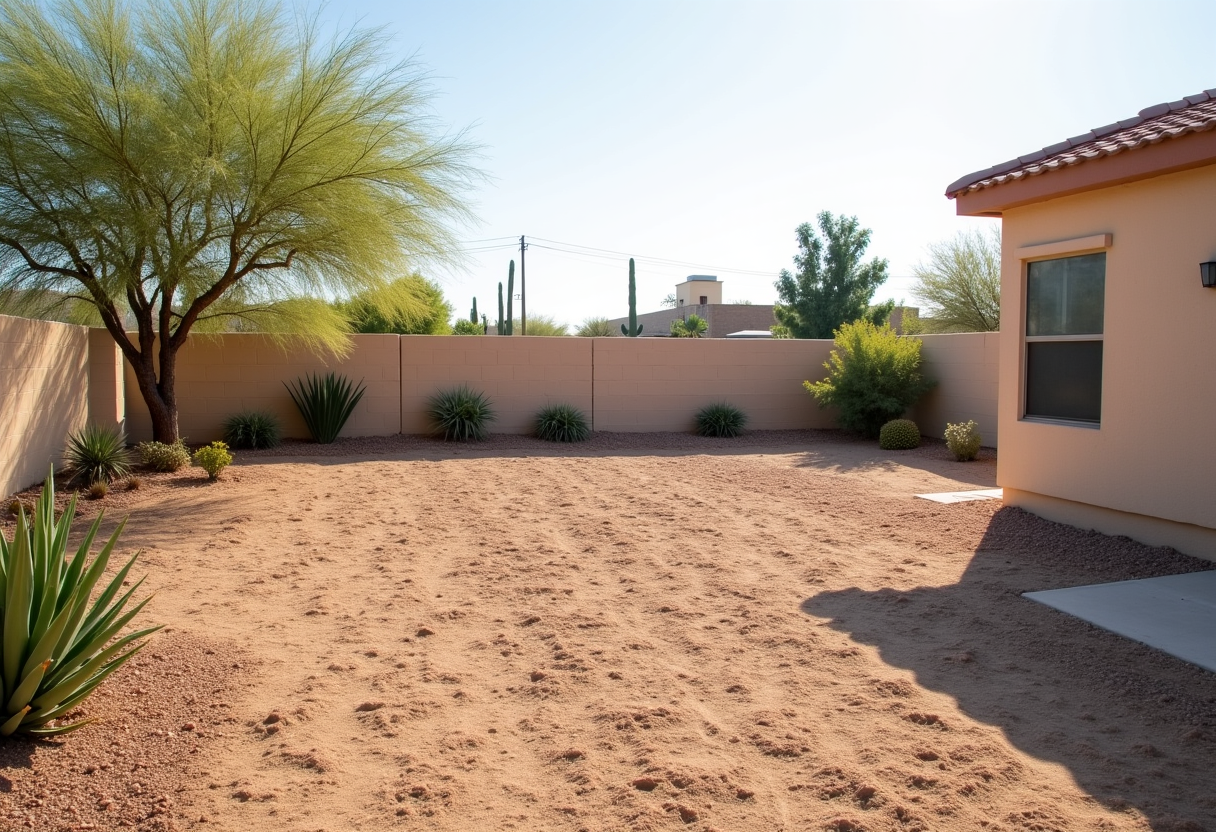Cleaned up desert backyard in Tucson, Arizona, ready for landscaping